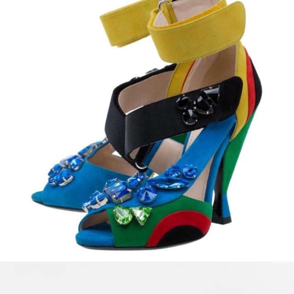 Prada Multicolor Heels with Gem Details